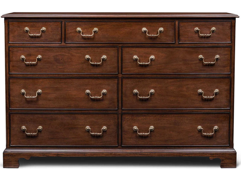 Einfalt 9-Drawer Double Dresser in Brown Mahogany with Brass Handles
