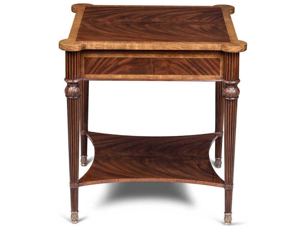 Carter Square End Table in Crotch Mahogany and Brass Accents