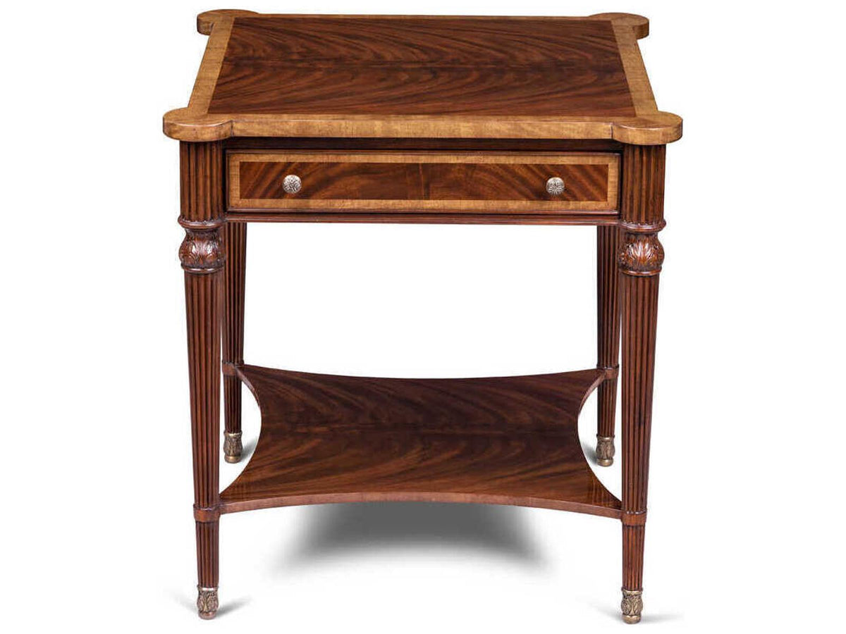 Carter Square End Table in Crotch Mahogany and Brass Accents