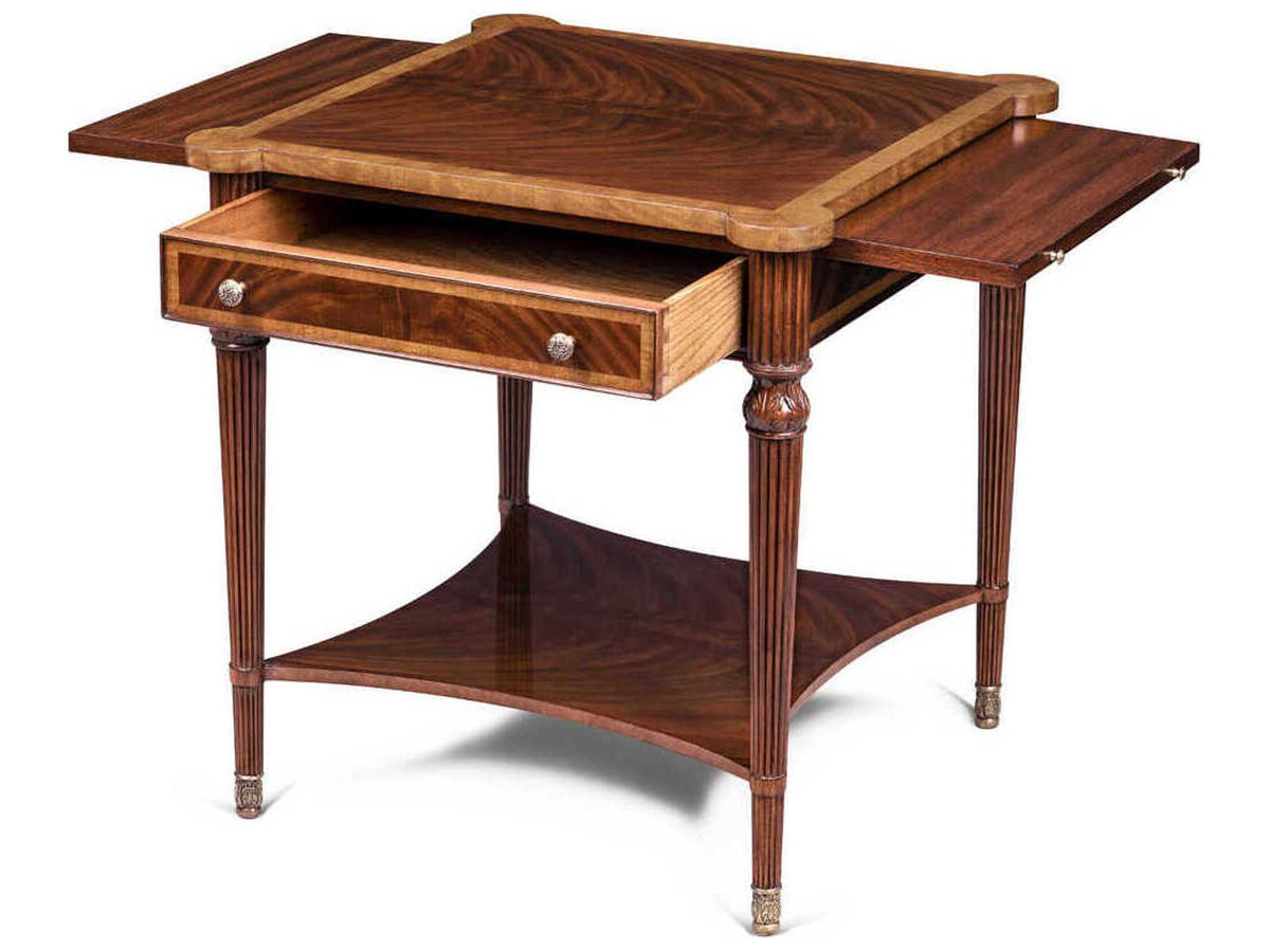 Carter Square End Table in Crotch Mahogany and Brass Accents