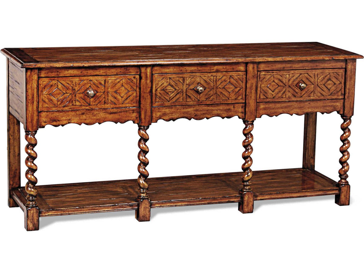 Serpentine 72-Inch Huntboard with Geometric Carvings and Brass Hardware