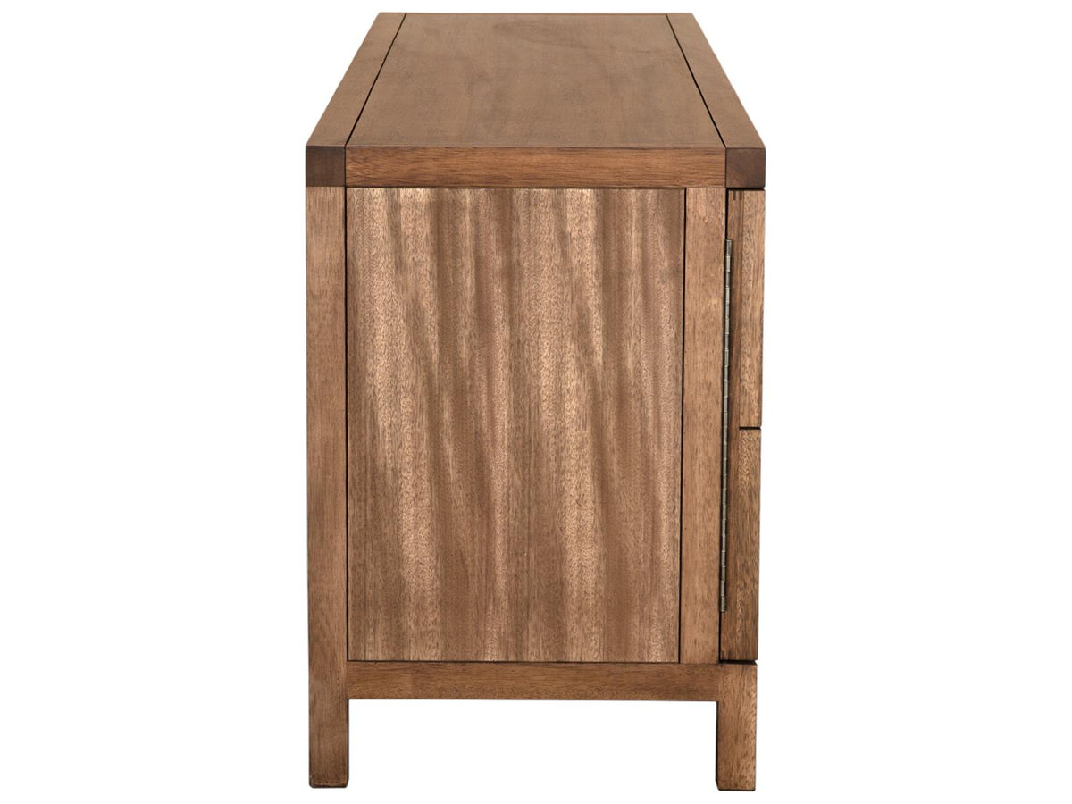 Quadrant 4-Door Sideboard Dark Walnut Wood with Geometric Face