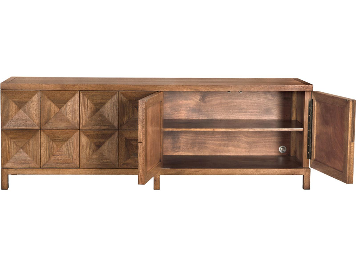 Quadrant 4-Door Sideboard Dark Walnut Wood with Geometric Face