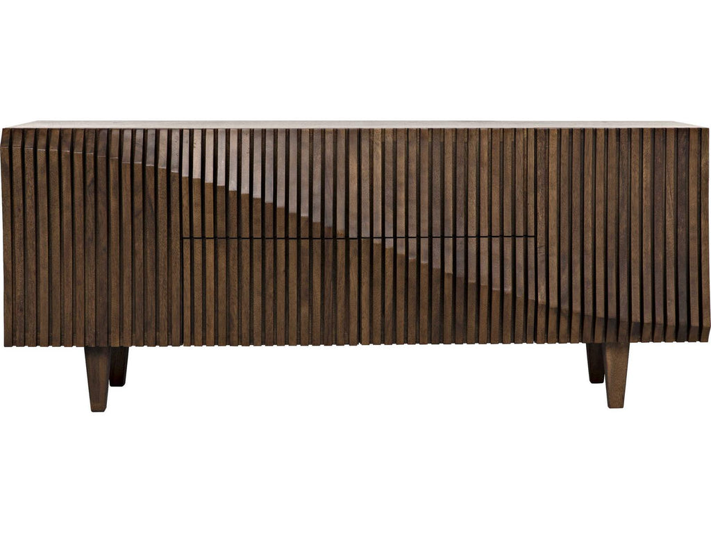 Jin Ho Dark Walnut Wood Sideboard with Hand-Carved Detail
