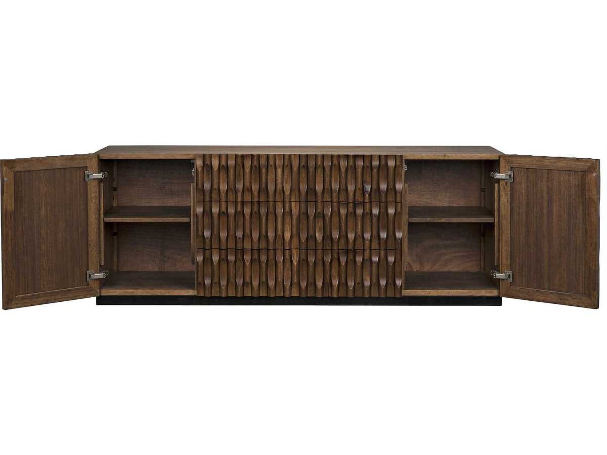 Alameda Large 4-Door Sideboard in Dark Walnut with Hand-Carved Detail
