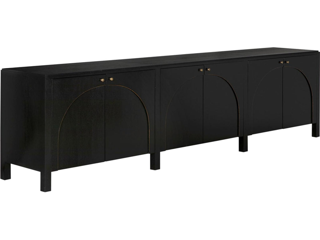 Weston 117-Inch Mahogany Sideboard Hand Rubbed Black with Light Brown Trim
