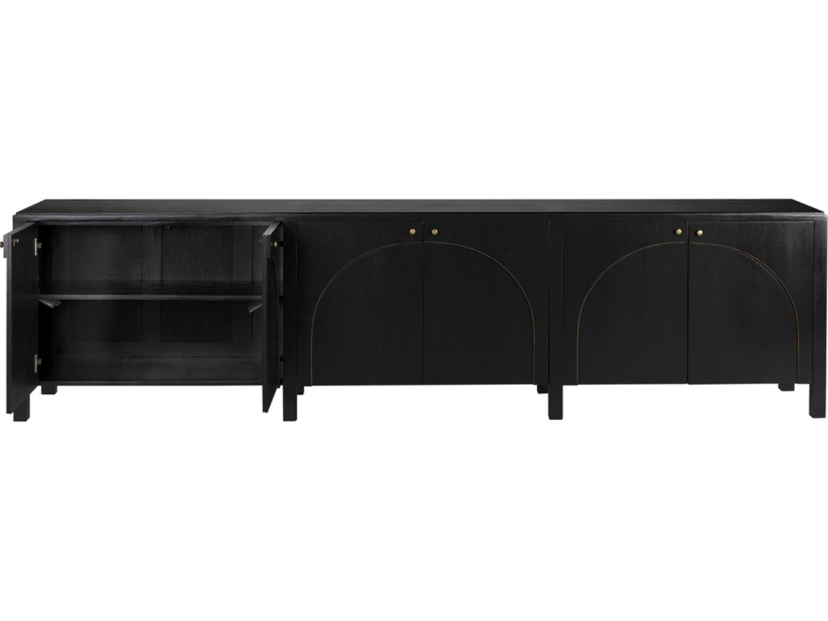 Weston 117-Inch Mahogany Sideboard Hand Rubbed Black with Light Brown Trim