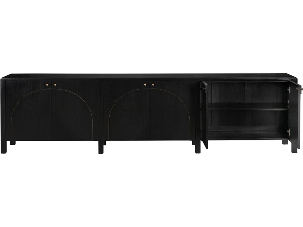 Weston 117-Inch Mahogany Sideboard Hand Rubbed Black with Light Brown Trim