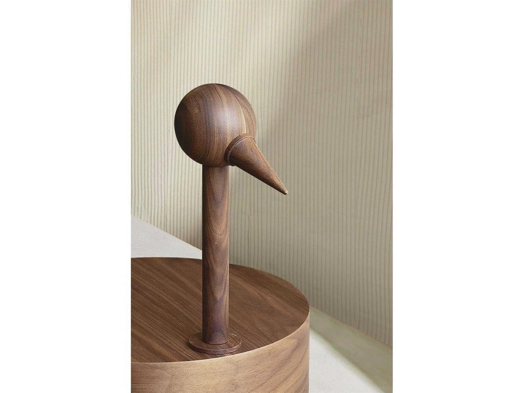 Rara Avis Round End Table in Walnut with Rosso Levanto Marble Base