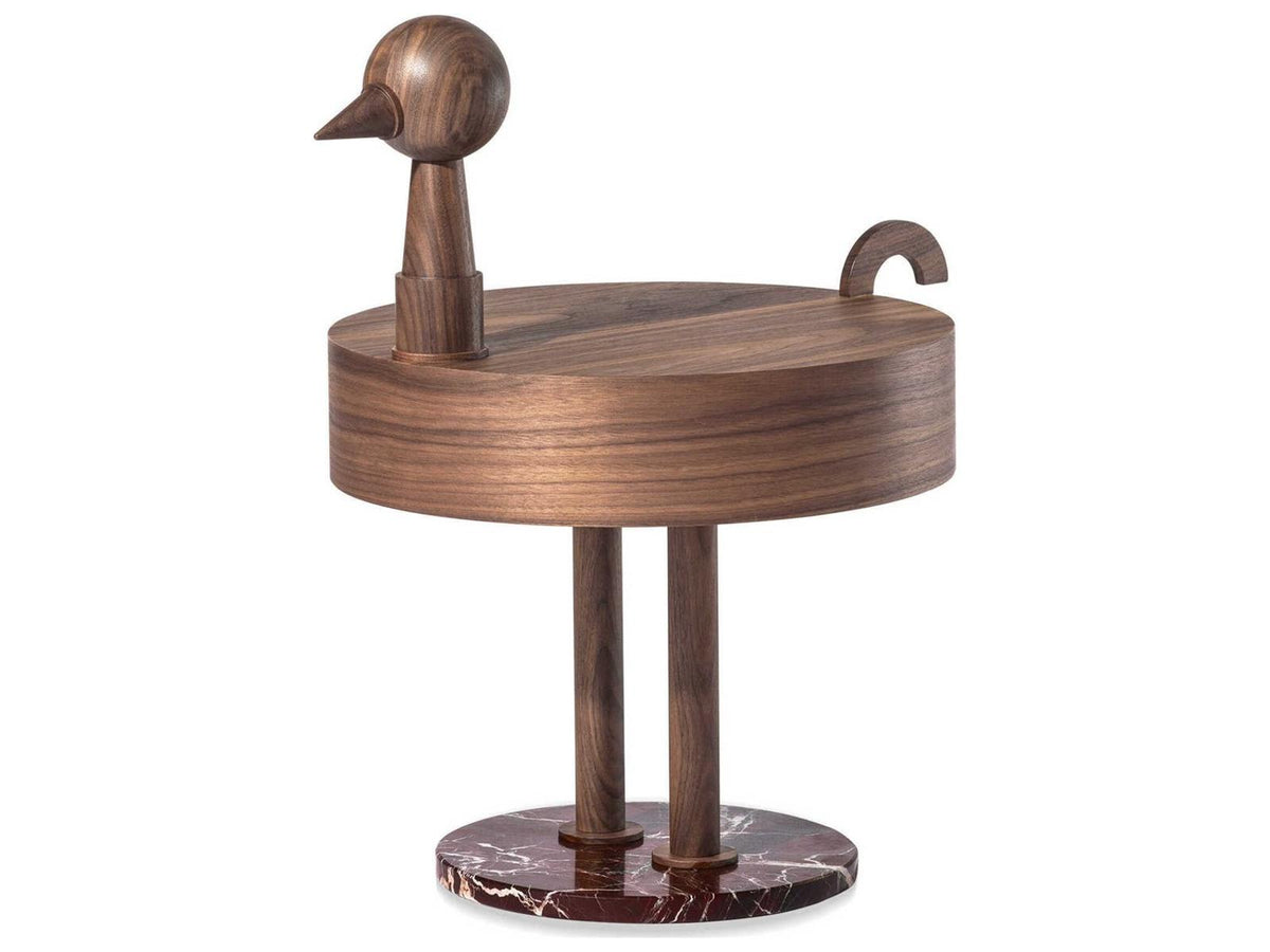 Rara Avis Round Walnut Veneered Wood End Table with Marble Base