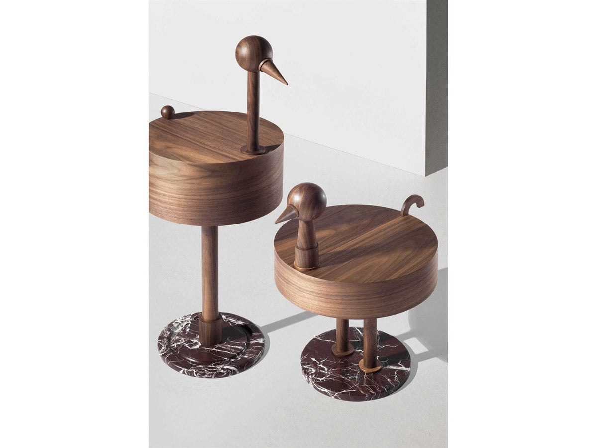 Rara Avis Round Walnut Veneered Wood End Table with Marble Base