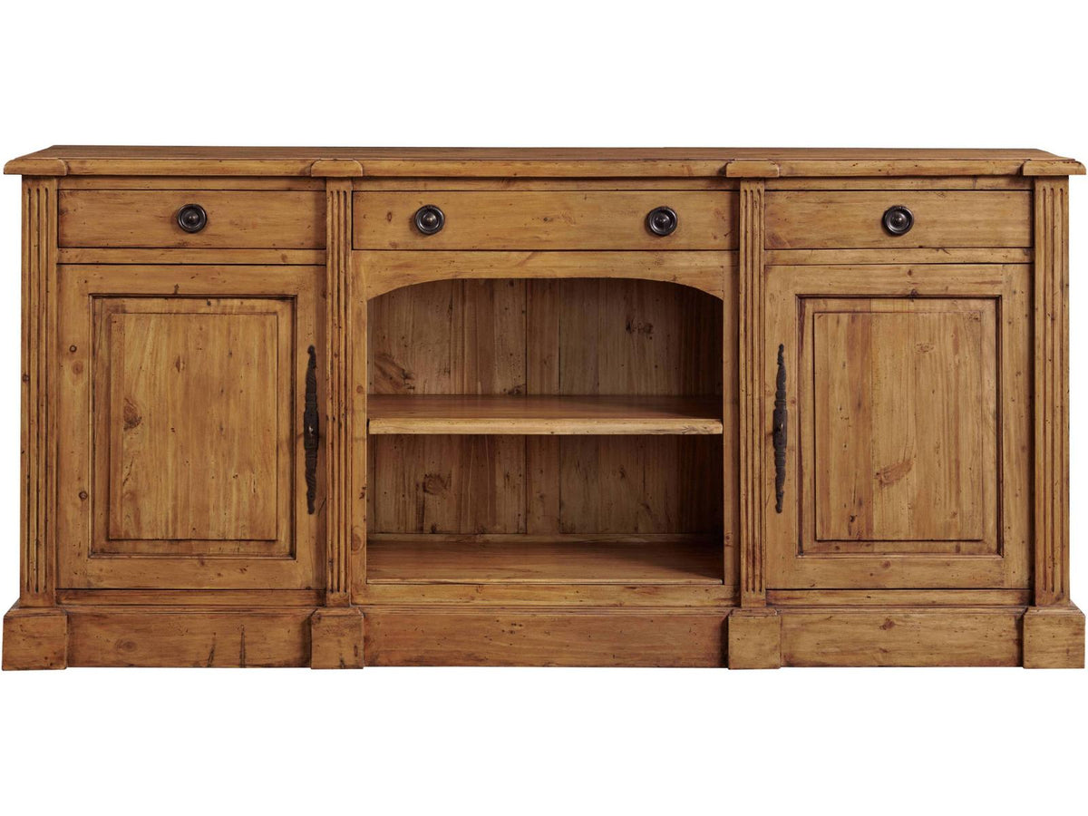 84-Inch Pine Wood European Sideboard with Open Arch and Adjustable Shelves