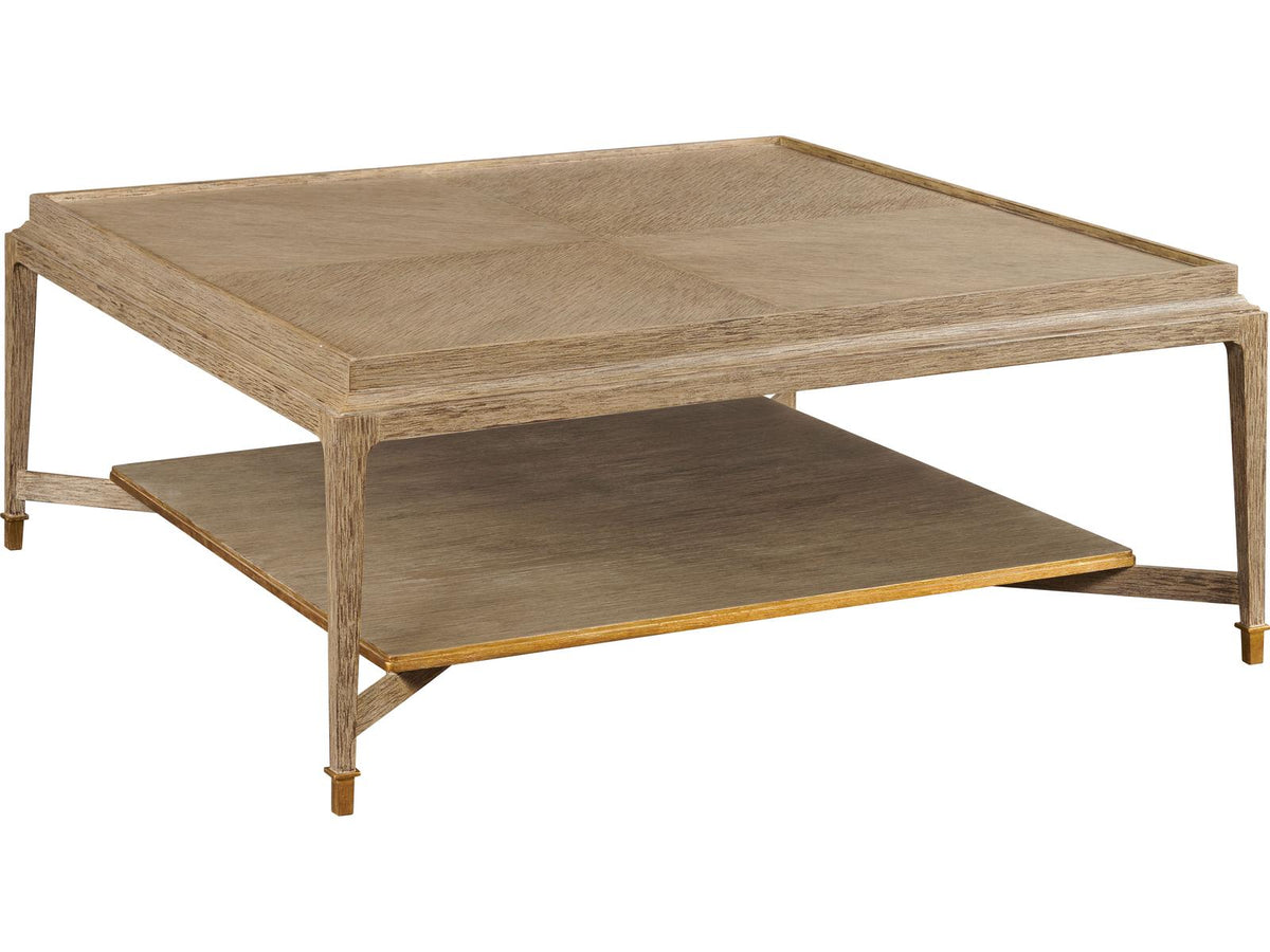 Square Wood Coffee Table with Tier in Washed Oak