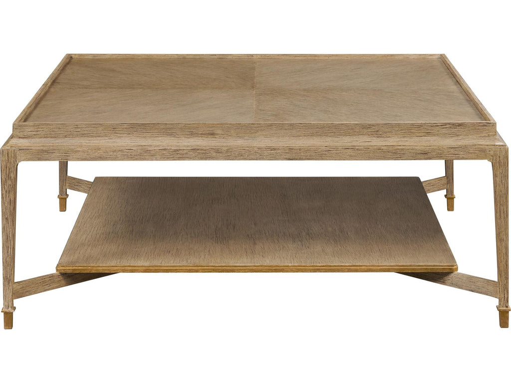 Square Wood Coffee Table with Tier in Washed Oak