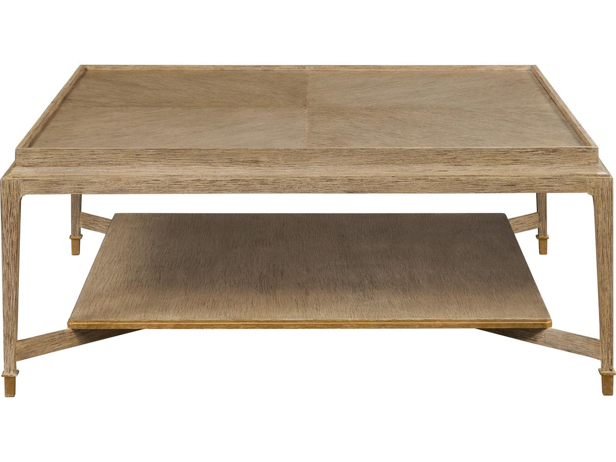 Square Wood Coffee Table with Tier in Washed Oak