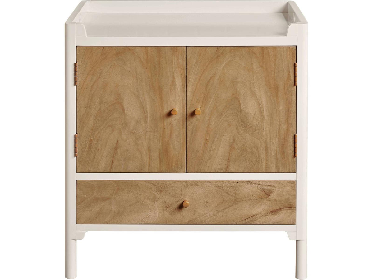 1-Drawer White Lacquer Nightstand with Bleach Face