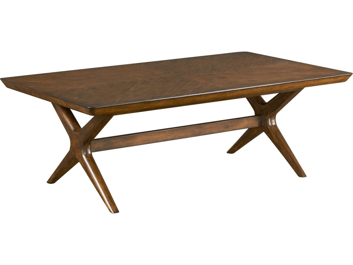X Rectangular Wood Coffee Table with Pattern Top in Mocha