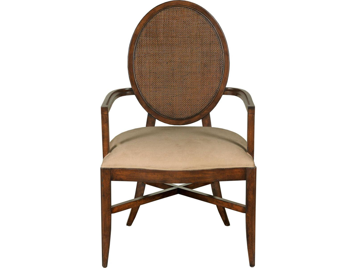 Oval Cane Brown Upholstered Arm Dining Chair