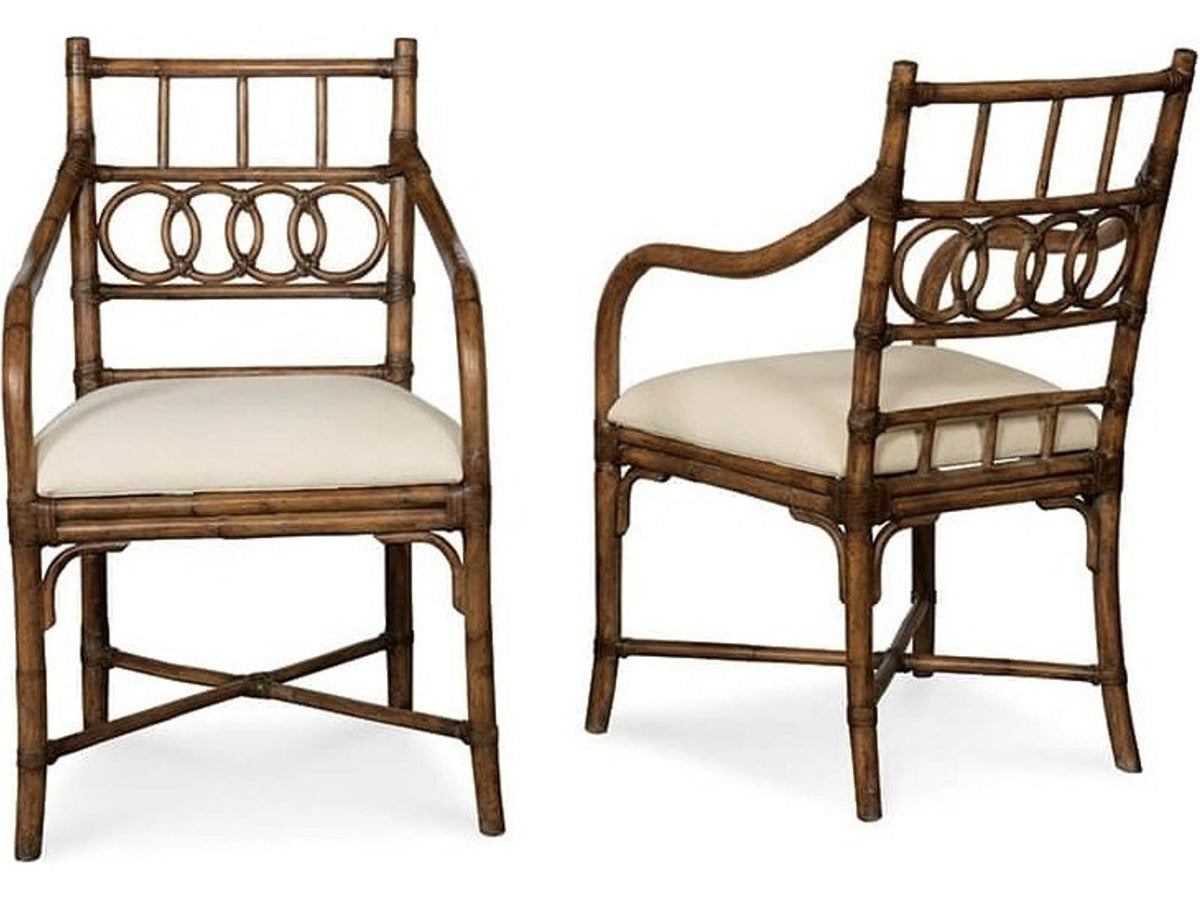 Charleston Rattan Arm Dining Chair with Brown Leather