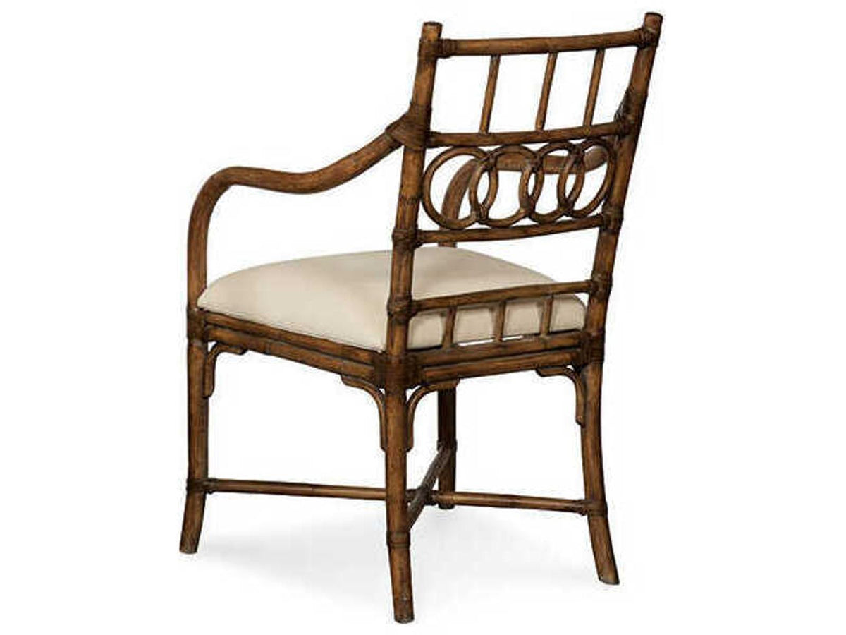 Charleston Rattan Arm Dining Chair with Brown Leather