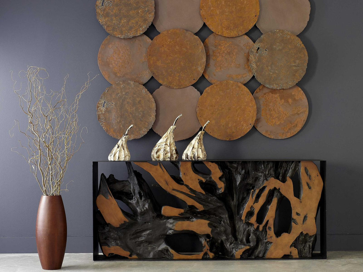 Cast Naturals Rectangular Metal Black Brown Console Table