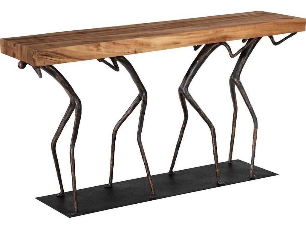 Atlas Rectangle Console Table Natural Chamcha Wood and Black Metal