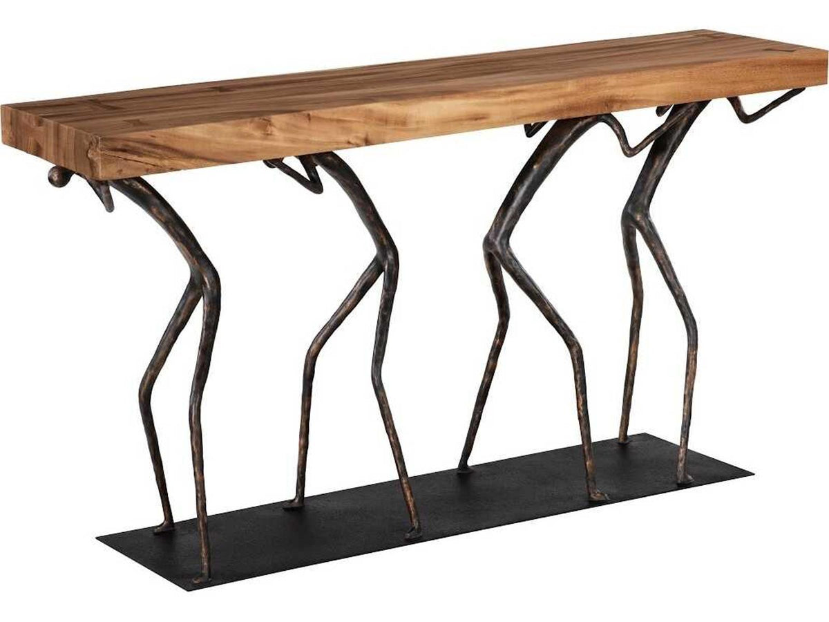 Atlas Rectangle Console Table Natural Chamcha Wood and Black Metal