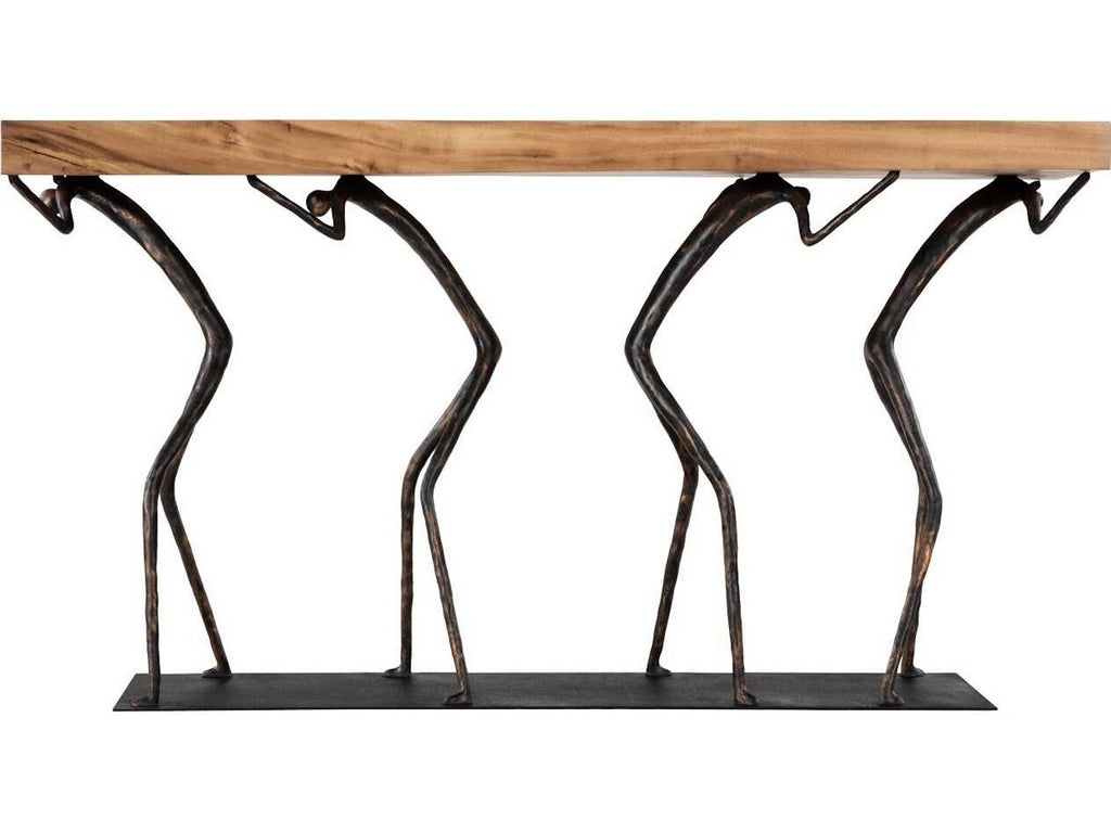 Atlas Rectangle Console Table Natural Chamcha Wood and Black Metal