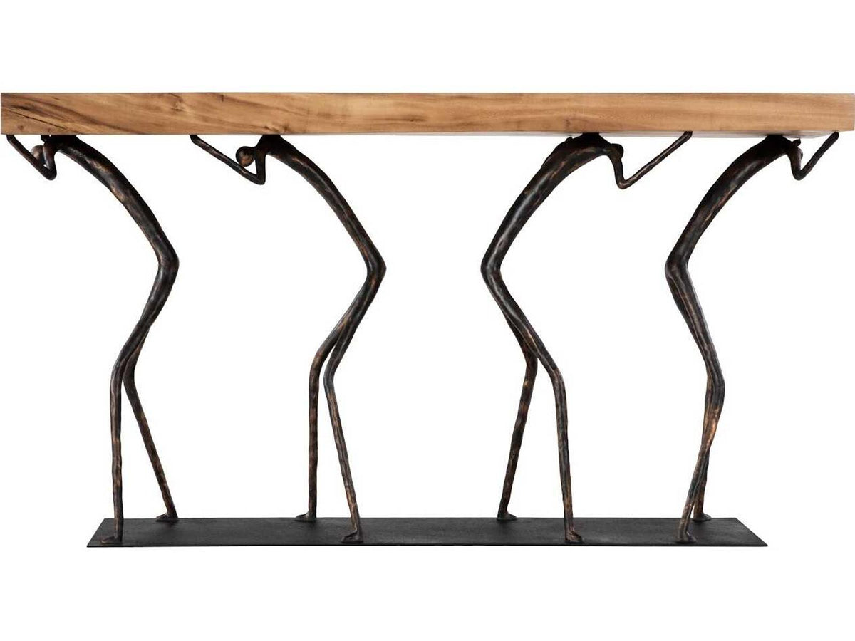 Atlas Rectangle Console Table Natural Chamcha Wood and Black Metal