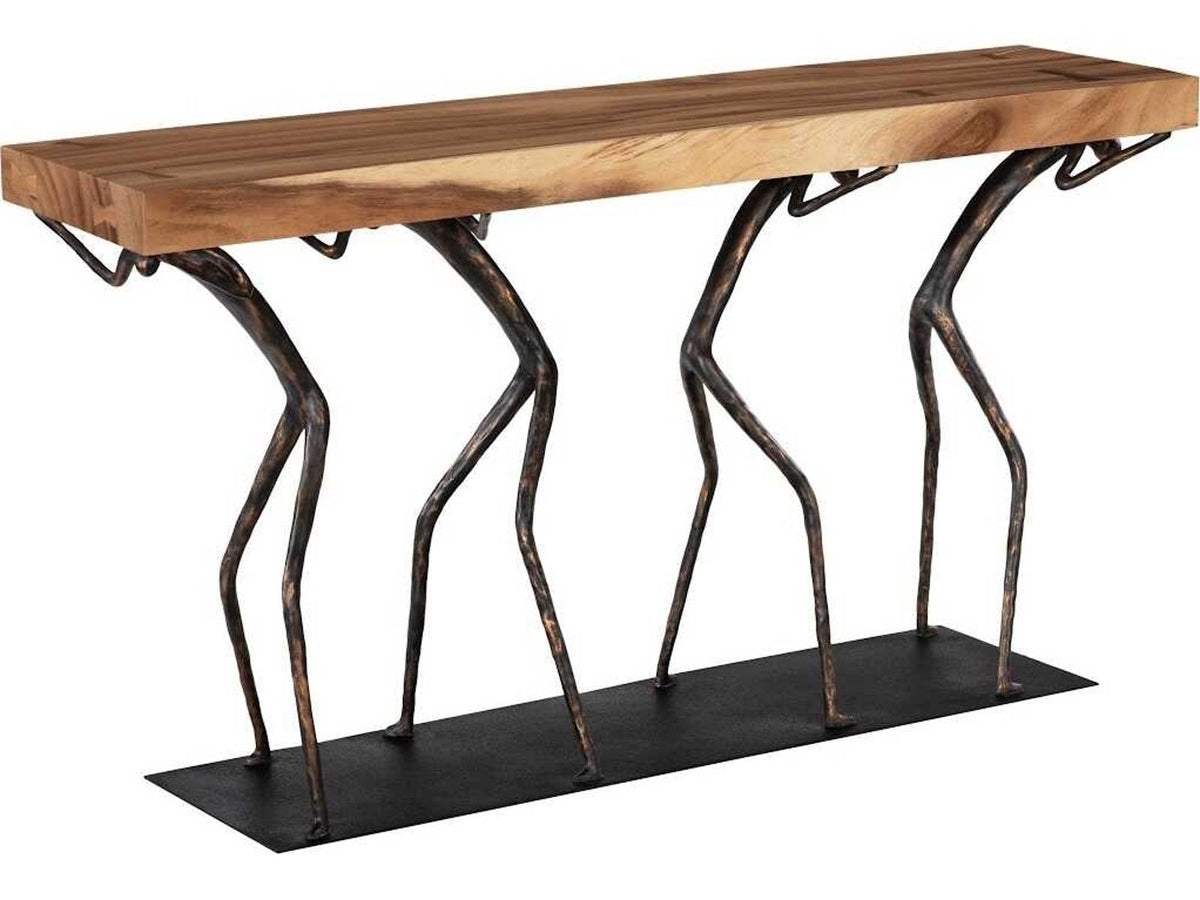 Atlas Rectangle Console Table Natural Chamcha Wood and Black Metal