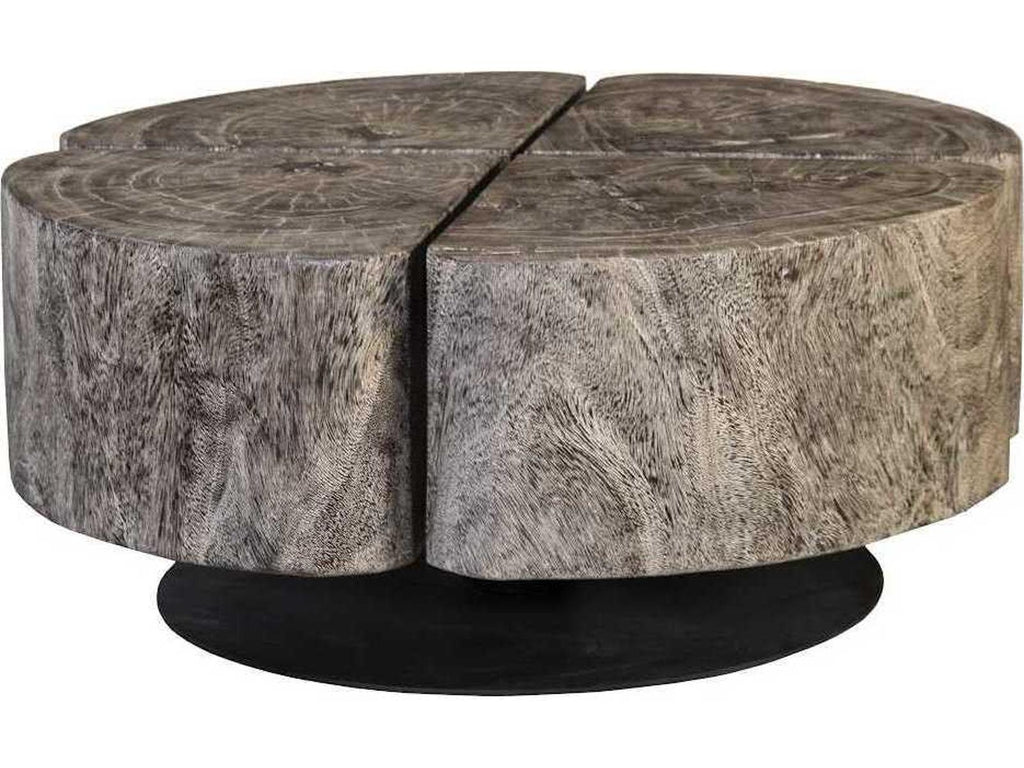 Clover Round Wood Gray Stone Coffee Table