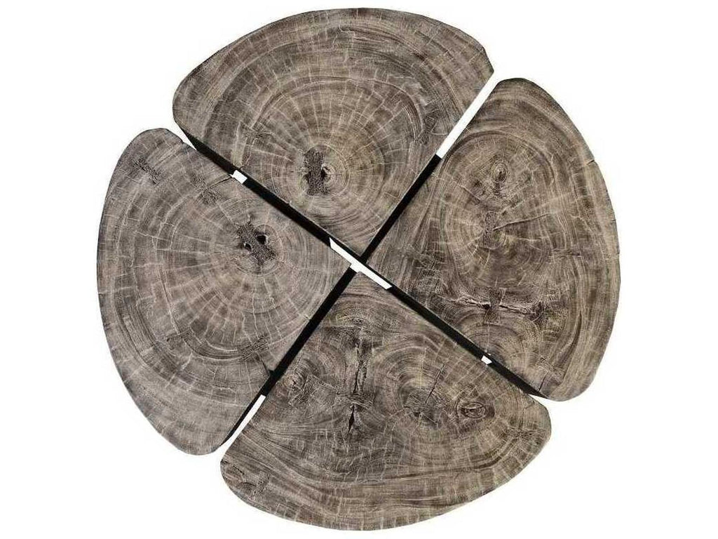 Clover Round Wood Gray Stone Coffee Table