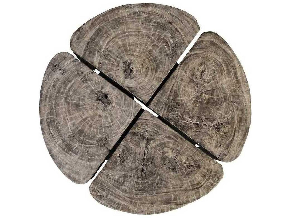 Clover Round Wood Gray Stone Coffee Table
