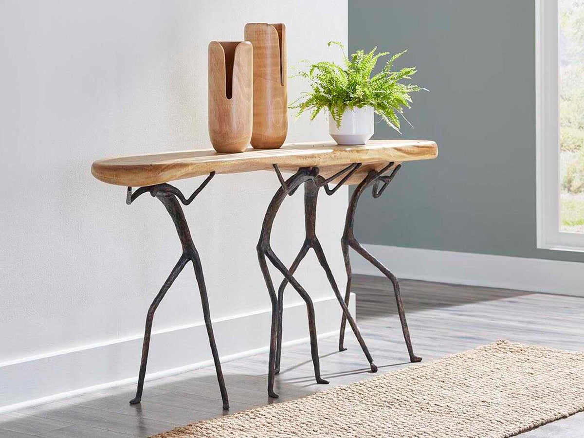Atlas Console Table Chamcha Wood and Metal Natural Finish