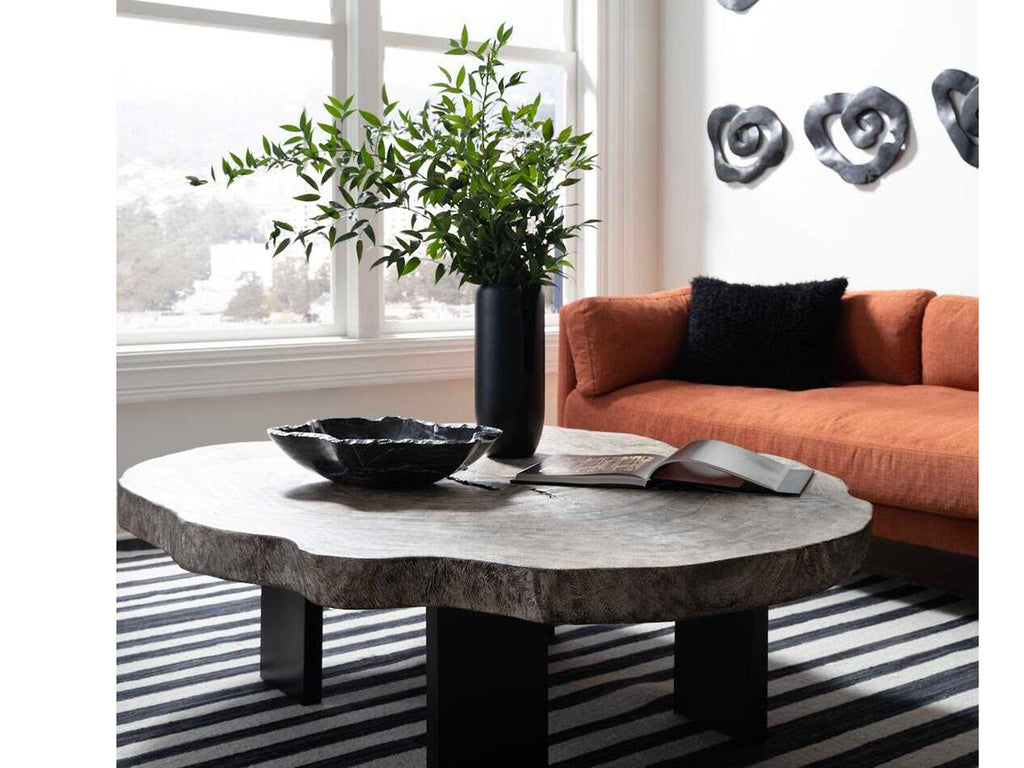 Floating Chamcha Wood Coffee Table in Gray Stone and Black