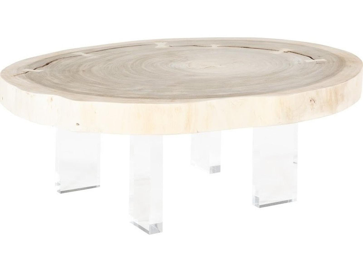 Floating Chamcha Wood Coffee Table with Acrylic Legs Bleached Finish