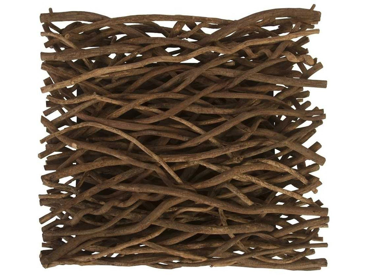Vine Square Coffee Table with Glass Top and Natural Wood Base
