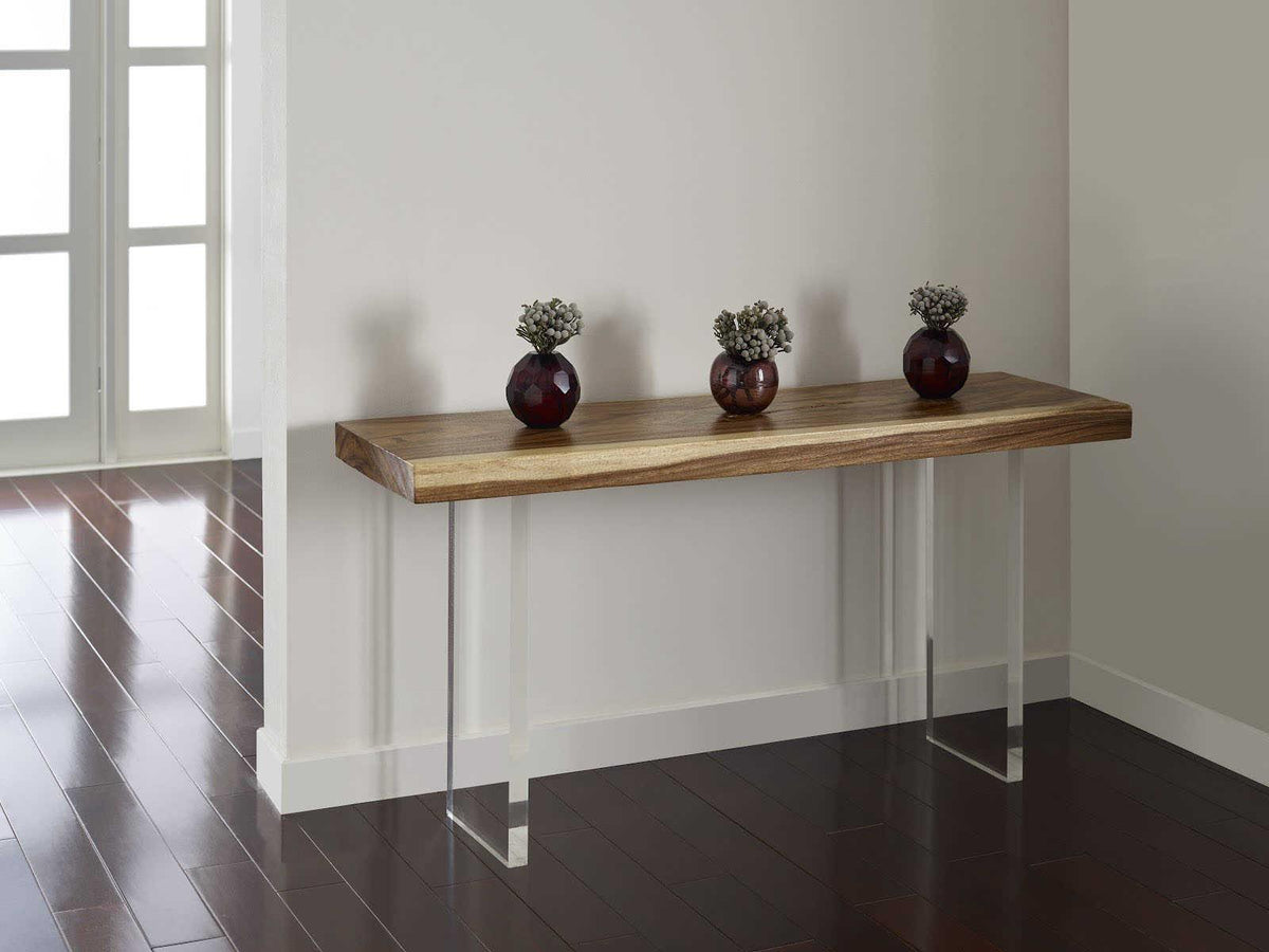 Floating Chamcha Wood Console Table with Acrylic Legs in Natural