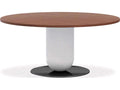 Ettore Round Wood Walnut Dining Table with Fog Grey and Glossy Titanium Base