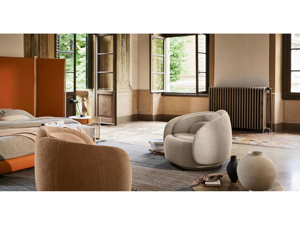 Peonia Accent Armchair with Fixed Black Plinth Base in Beige Zea Fabric