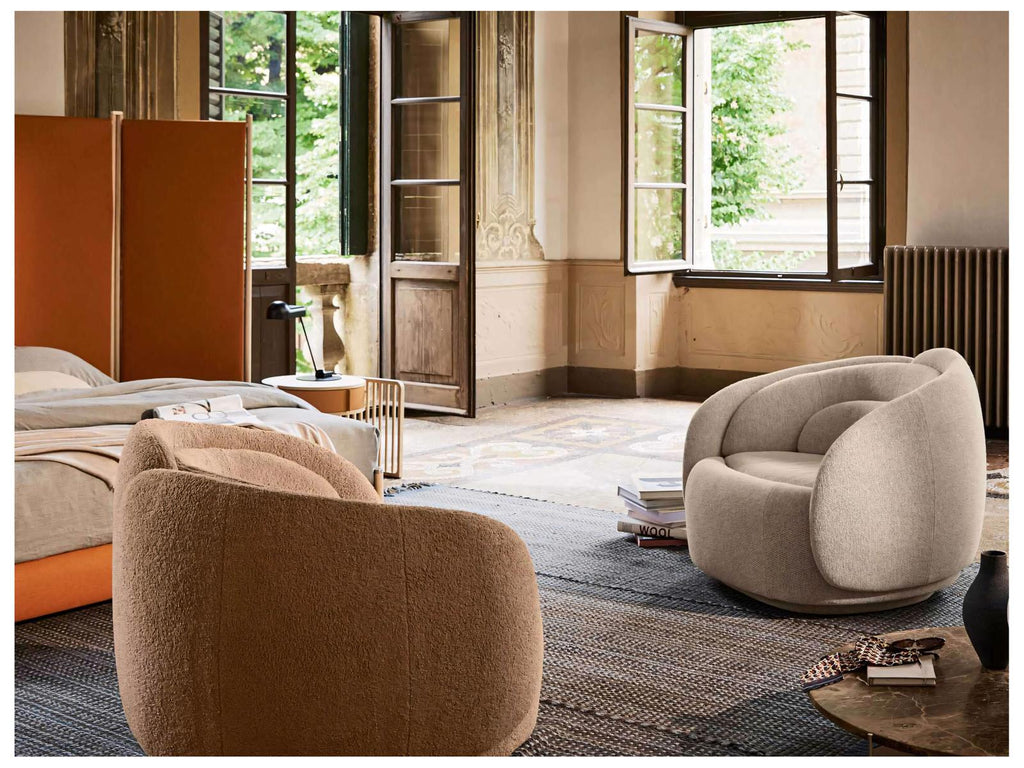 Peonia Beige Zea Fabric Fixed Base Accent Chair