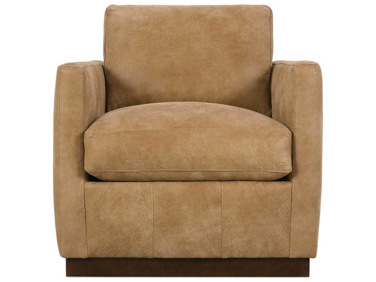 Allie Swivel Brown Leather Accent Chair with Track Arms