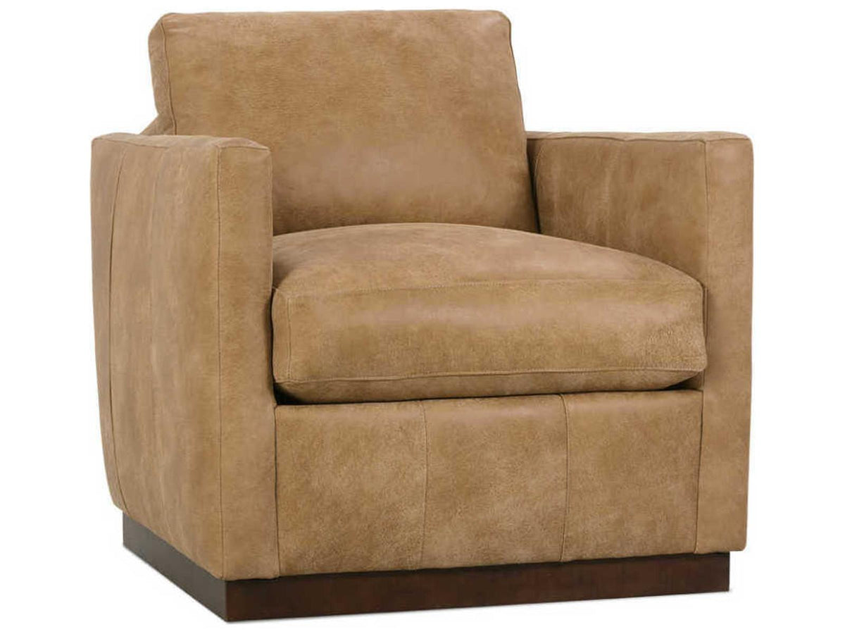 Allie Swivel Brown Leather Accent Chair with Track Arms