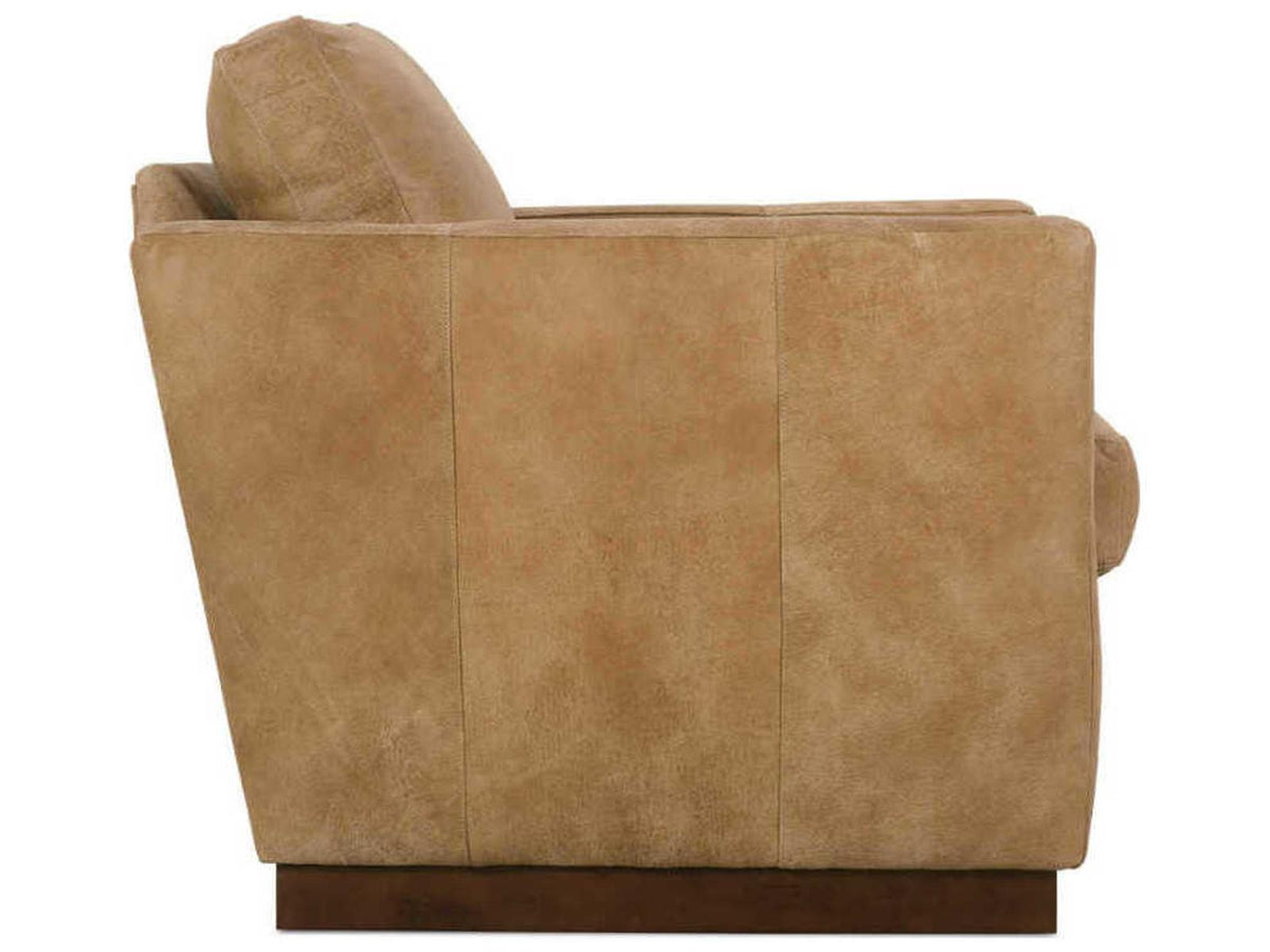 Allie Swivel Brown Leather Accent Chair with Track Arms