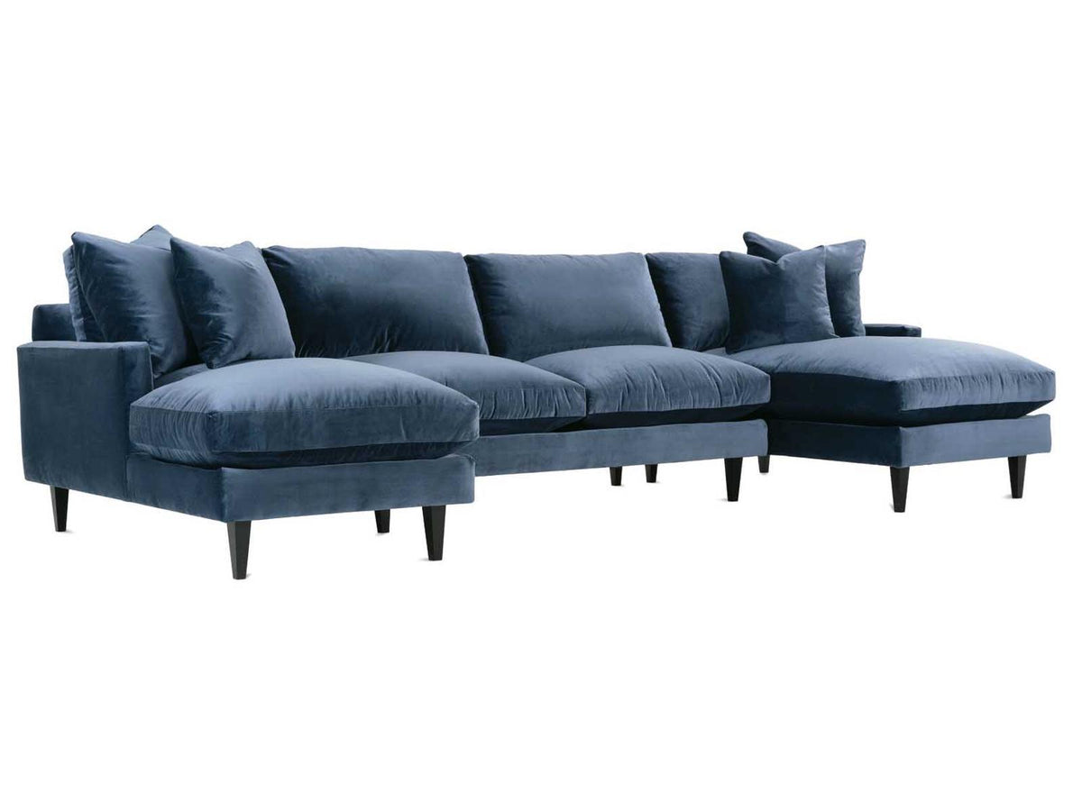 Oslo 3-Piece Symmetrical Blue Velvet Sectional Sofa with Track Arms