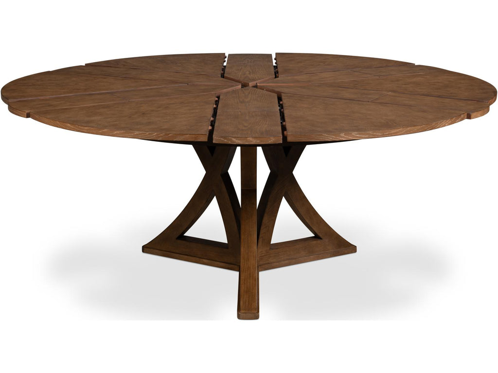 Casual Jupe Extendable Round Dining Table in Light Mink Finish