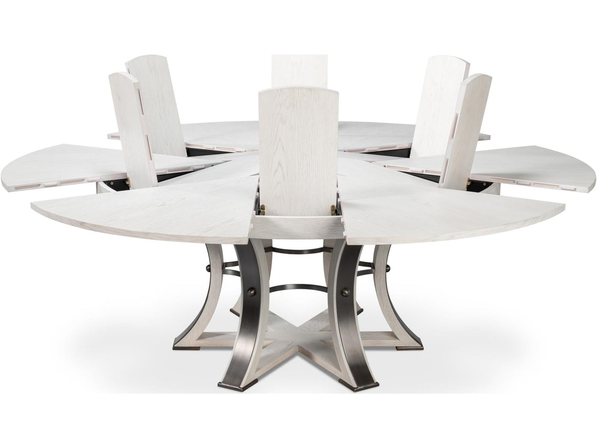 Tower Jupe Round Extendable Dining Table in Working White Oak