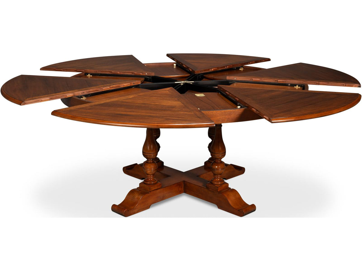 Jupe Large Round Dining Table in Old World Walnut Finish