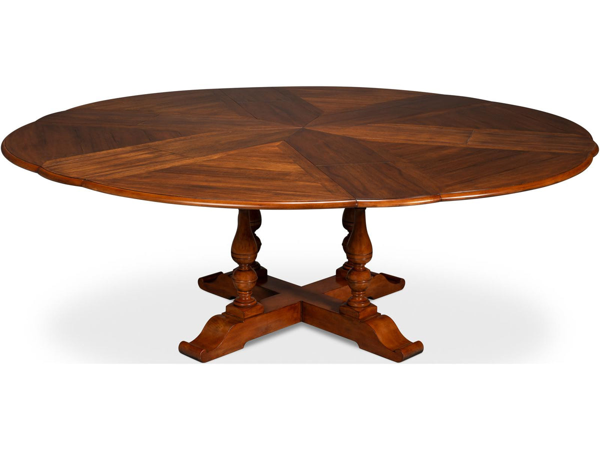 Jupe Large Round Dining Table in Old World Walnut Finish