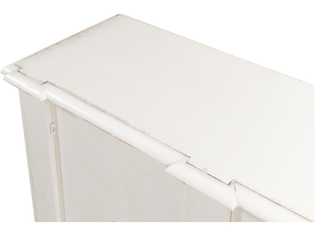 Crested Solid Pine Wall Cabinet with White Finish and Decorative Emblems